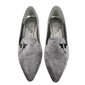 Bellini Women's Dragonfly Loafer Flat 9 Gray Velvet Pointed Toe Artsy Old Money